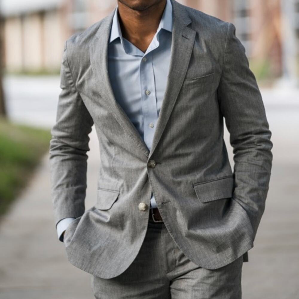 J.Crew Ludlow Linen Cotton Blazer Gray Sport Coat Tailored Quiet Luxury Fall 38S